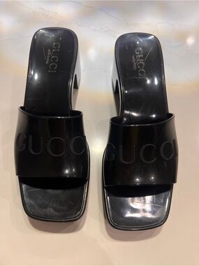 Gucci Black Embossed Logo Slide Mules